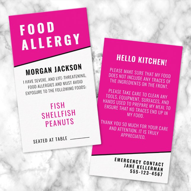 Food Allergy Pink Kitchen Safety Card (Food Allergy Pink Kitchen Safety Card)