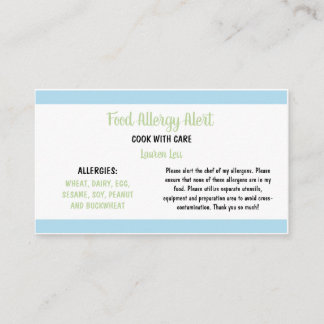 Food Allergy Restaurant Alert Card Template 