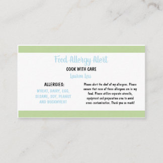 Food Allergy Restaurant Alert Card Template