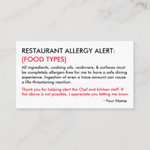Food Allergy Restaurant & ICE Card