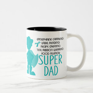 Food Allergy Super Dad Teal Silhouette Two-Tone Coffee Mug