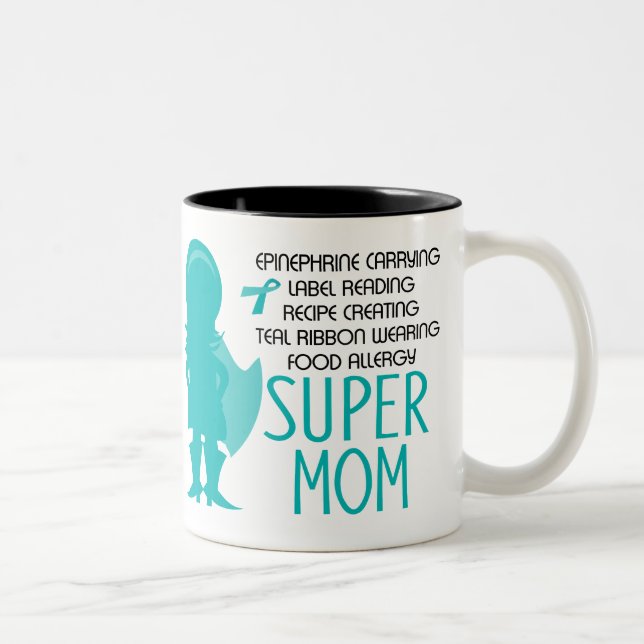 Food Allergy Super Mum Teal Silhouette Two-Tone Coffee Mug (Right)