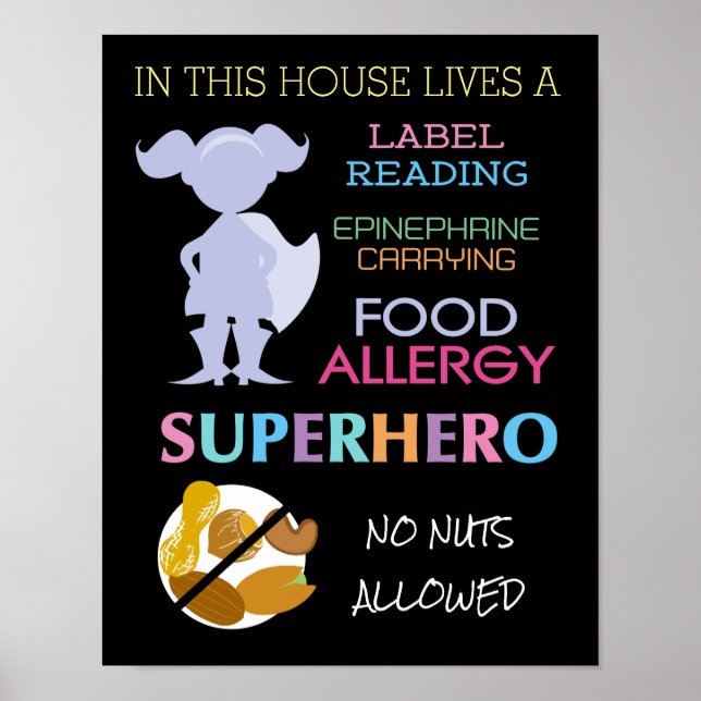 Food Allergy Superhero No Nuts Allowed Girls Poster (Front)