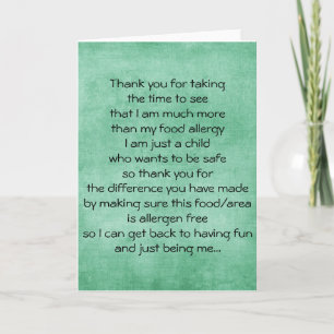 Food Allergy Thank You Card - Blank Inside
