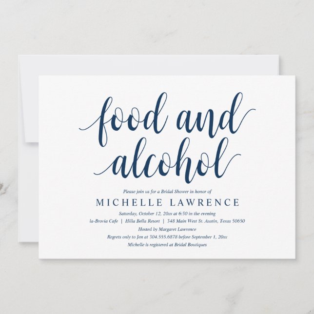 Food and Alcohol, Modern Bridal Shower Celebration Invitation (Front)