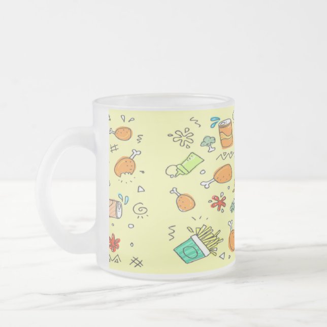 Food and drink pattern frosted glass coffee mug (Left)