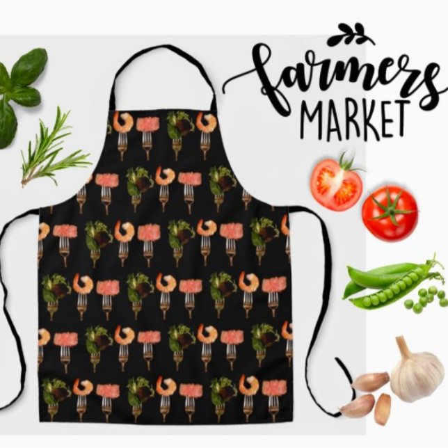 Food and Forks Print-all-Over Black Chef / Cook Apron (Creator Uploaded)