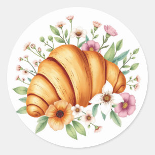 Food and Nature Art Croissant with Floral  Classic Round Sticker