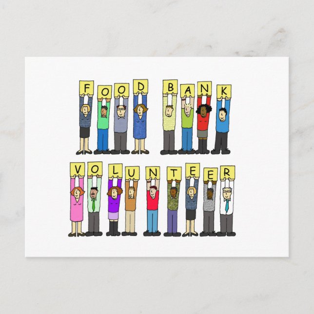 Food Bank Volunteer Cartoon Group Postcard (Front)