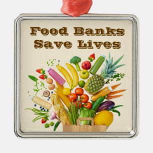 Food Banks Save Lives Metal Tree Decoration