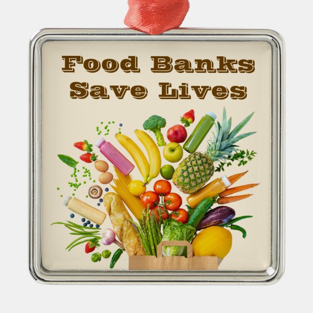 Food Banks Save Lives Metal Tree Decoration (Front)