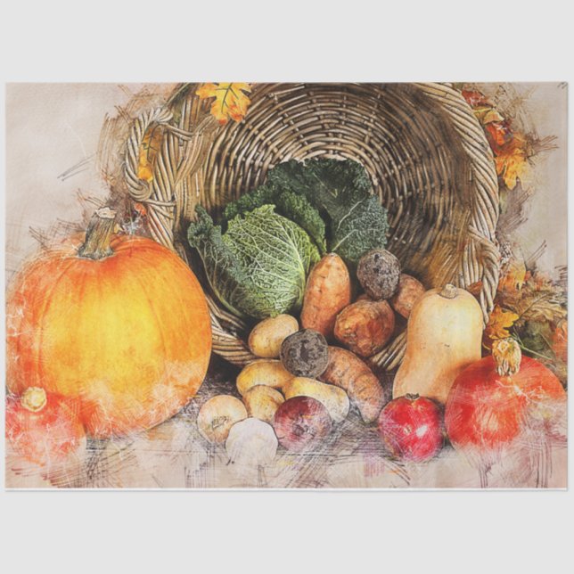 Food Basket Watercolor Decoupage Tissue Paper (Front)
