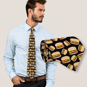 Food Black Pattern Burgers Tie