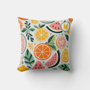 Food Blogger Decor Fruity Foodie Summer Monogram  Cushion