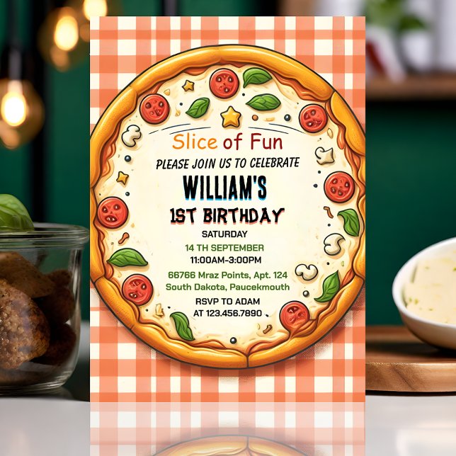 food boy girl teen pizza first 1st birthday invitation (Creator Uploaded)