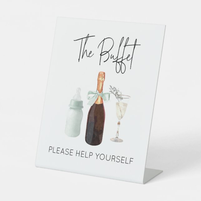 Food Buffet Sign for Baby Shower Green Sip & See (Front)