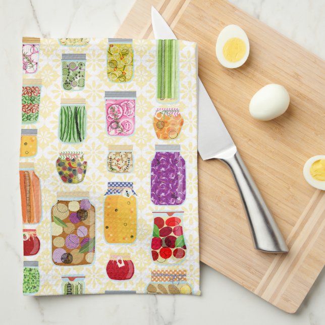 Food Canning Jars - Yellow Tea Towel (Quarter Fold)