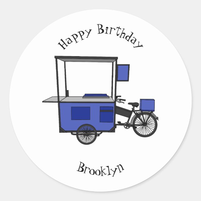 Food cart cartoon illustration classic round sticker (Front)