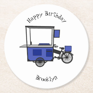 Food cart cartoon illustration round paper coaster