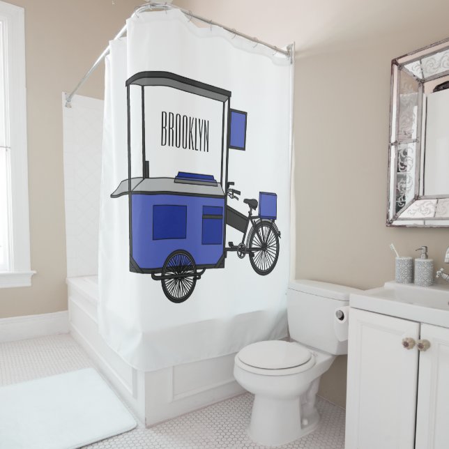Food cart cartoon illustration shower curtain (In Situ)