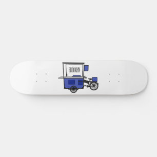 Food cart cartoon illustration skateboard