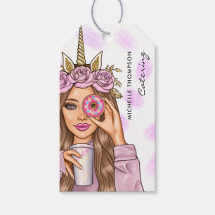 Food Catering Whimsical Pink Unicorn Lady Gift Tags