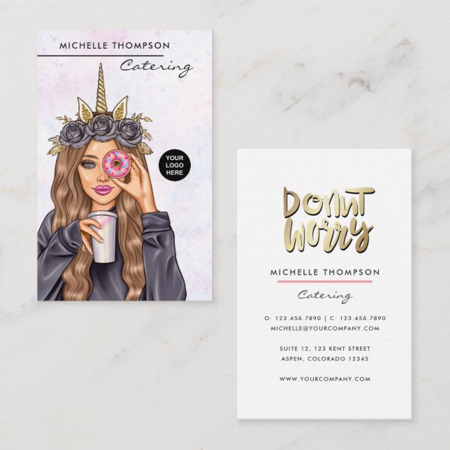 Food Catering Whimsical Unicorn Lady Business Card (Front/Back)