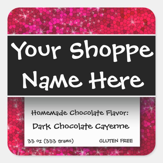 Food Container Candle Label Ruby Red Jewel Glitter (Front)