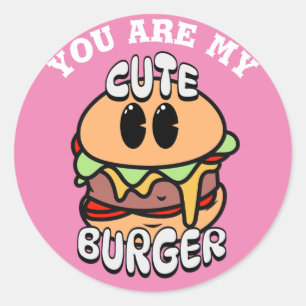 Food, Cute Burger, Sweet and humour valentine gift Classic Round Sticker