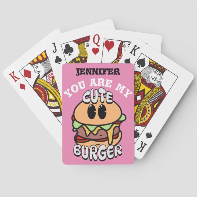 Food, Cute Burger, Sweet and humour valentine gift Playing Cards (Back)