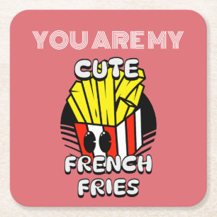 Food, Cute French Fries, Fry-Day personalize Gift Square Paper Coaster