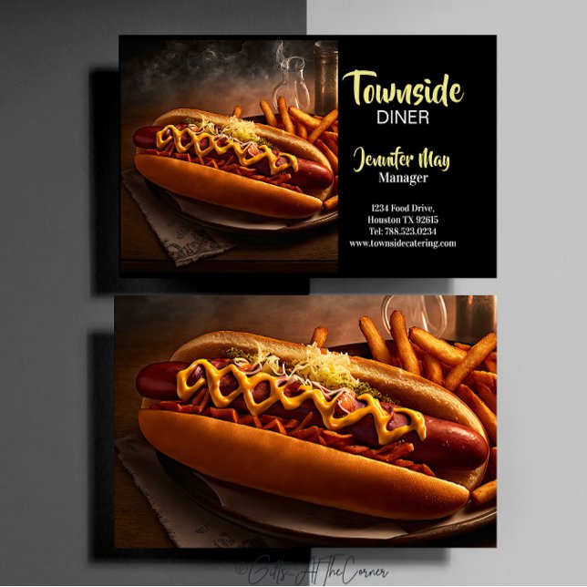 Food Diner Hotdog And Fries Restaurant Business Card (Creator Uploaded)