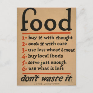 Food, Don't Waste It - Vintage War Poster Postcard