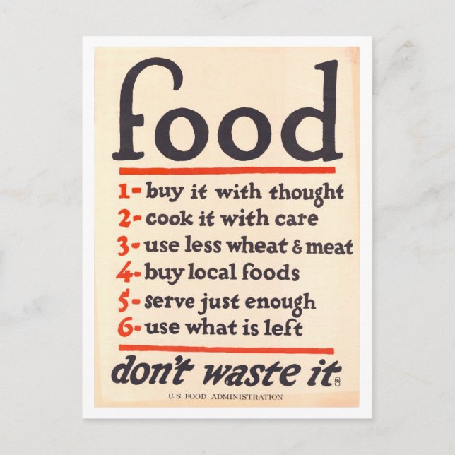"Food: Don't Waste It" War Poster Postcard (Front)