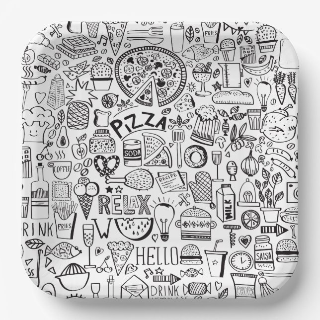 Food doodles notebook paper plate (Front)