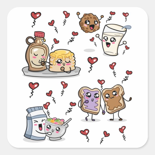 Food Drawings In Love Kawaii Square Sticker (Front)
