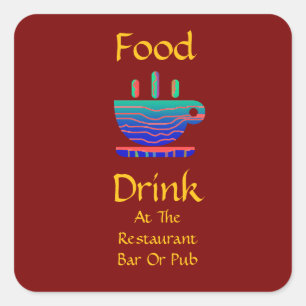 Food Drink At Restaurant Bar Or Pub Coffee Cup Red Square Sticker
