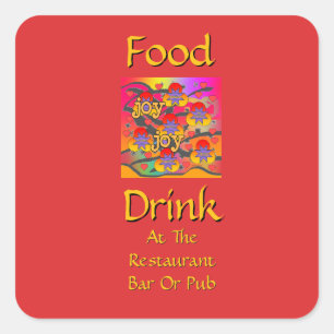 Food Drink At Restaurant Bar Or Pub Red  Square Sticker