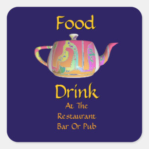 Food Drink At Restaurant Bar Or Pub Teapot Dk Blue Square Sticker