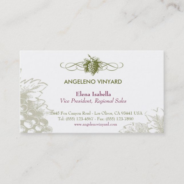 Food & Drink feat. Grapes Business Card (Front)