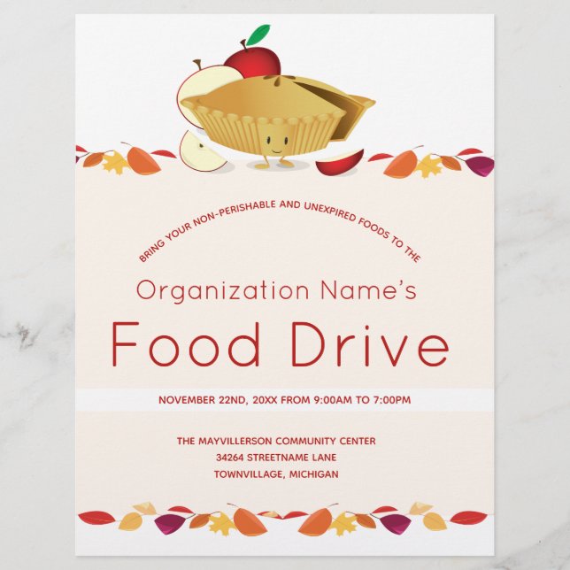 Food Drive Organisation Name Leaves Cartoon Pie Flyer (Front)
