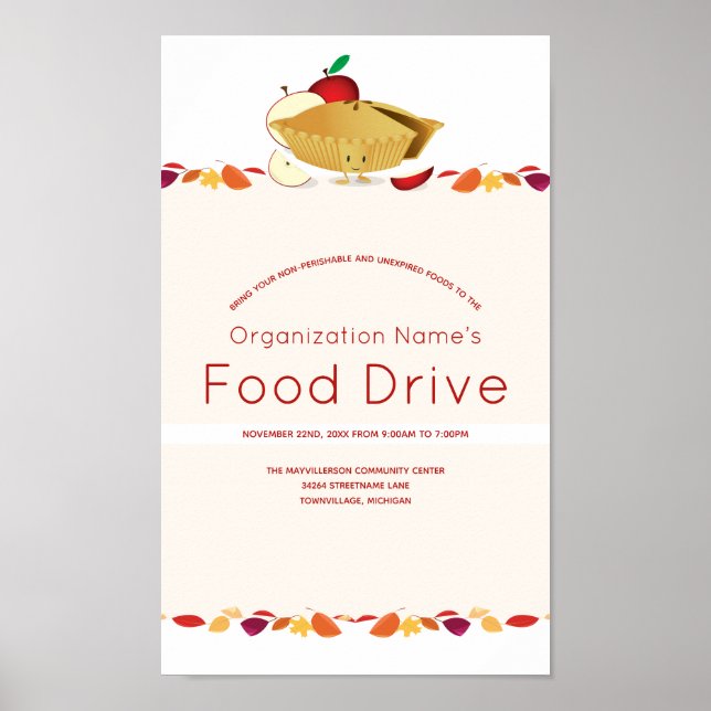 Food Drive Organisation Name Leaves Pie Cartoon Poster (Front)