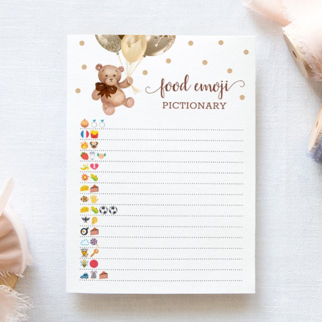 Food Emoji Pictionary game Brown Teddy Bear Card (Creator Uploaded)