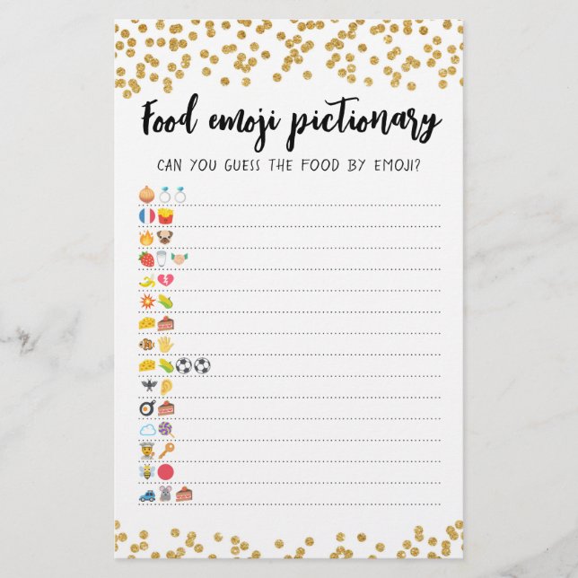 Food Emoji Pictionary game Quiz with Answers (Front)