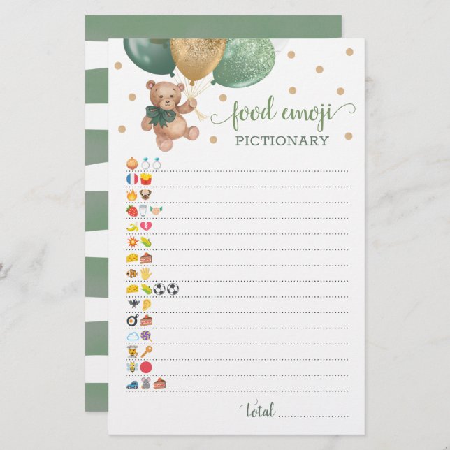 Food Emoji Pictionary game Sage Teddy Bear  (Front/Back)