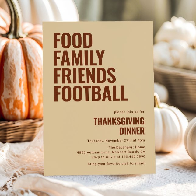 Food Family Friends Football Thanksgiving Dinner Invitation (Creator Uploaded)