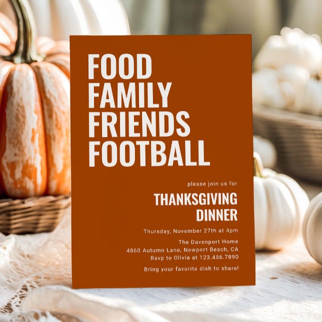 Food Family Friends Football Thanksgiving Dinner Invitation (Creator Uploaded)