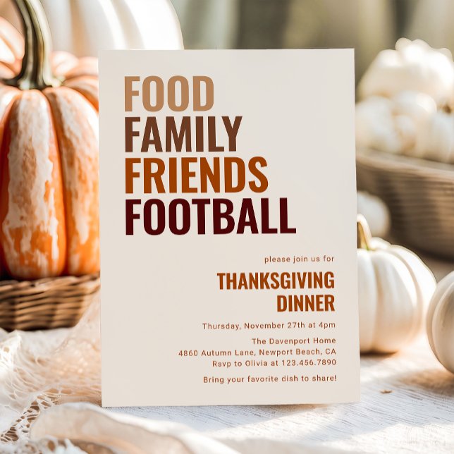 Food Family Friends Football Thanksgiving Dinner Invitation (Creator Uploaded)
