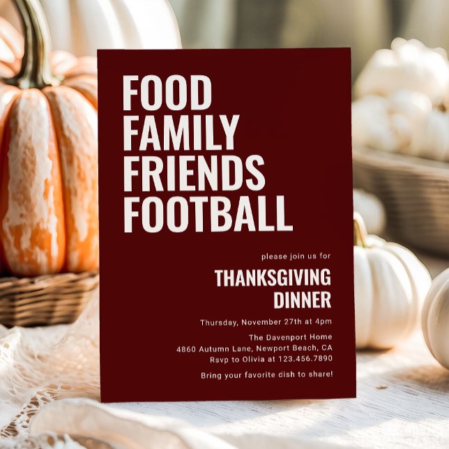 Food Family Friends Football Thanksgiving Dinner Invitation (Creator Uploaded)