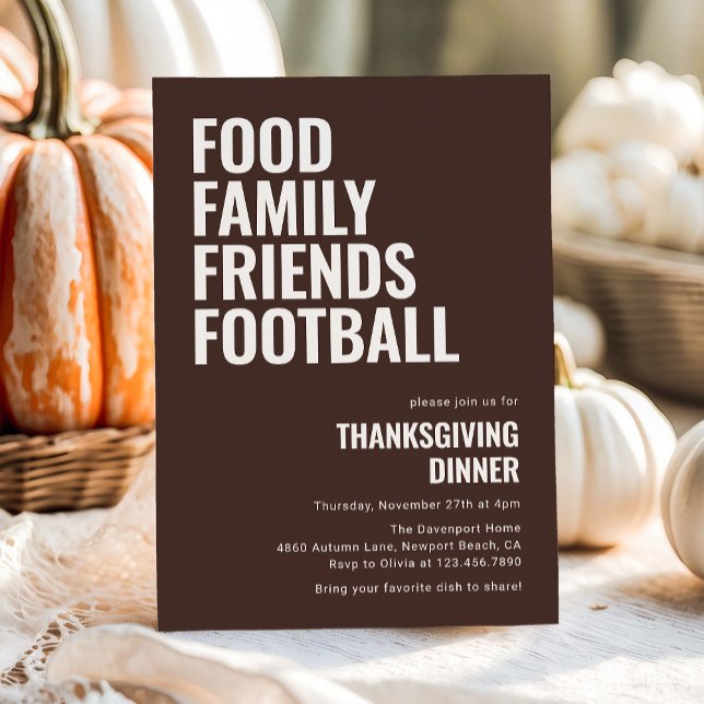 Food Family Friends Football Thanksgiving Dinner Invitation (Creator Uploaded)